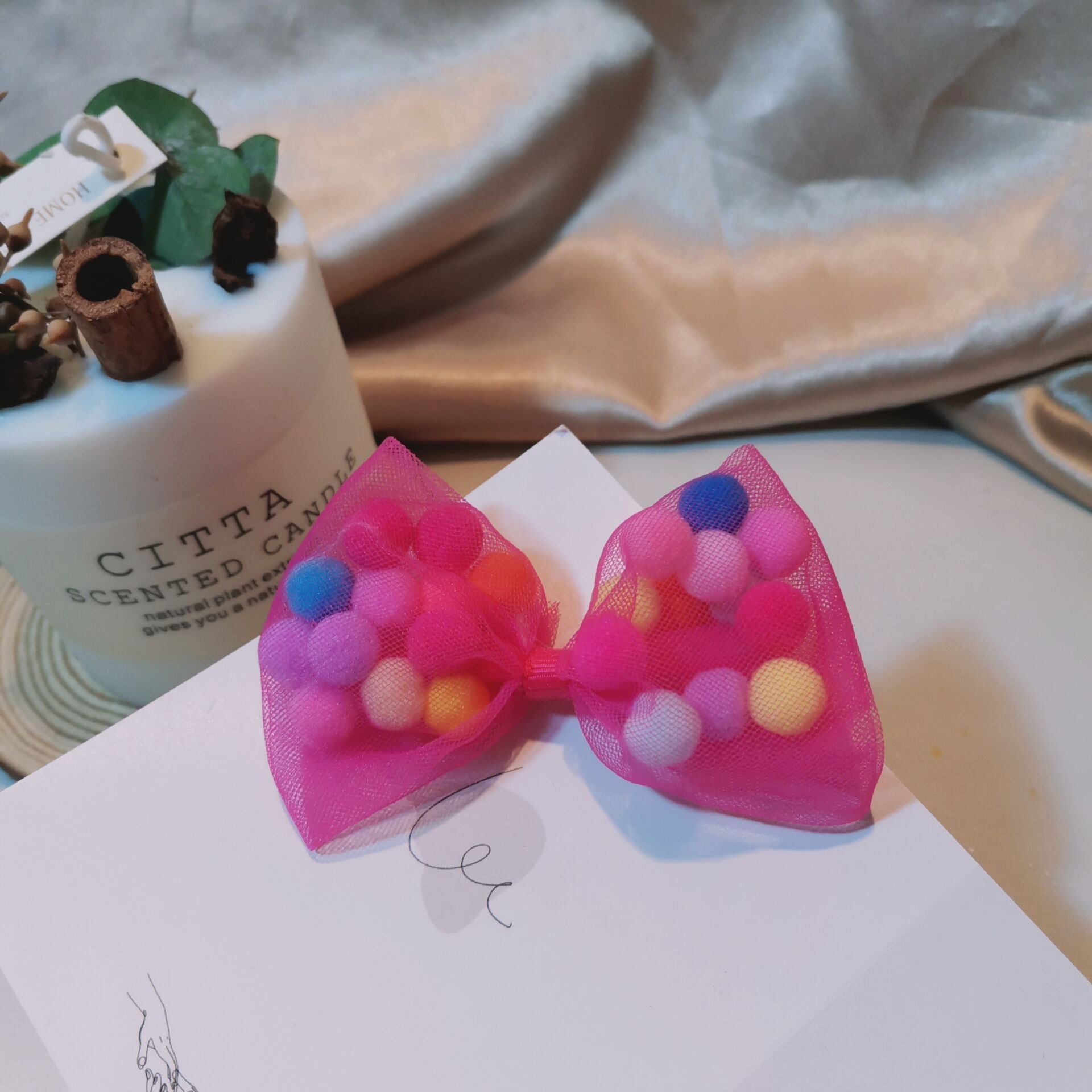 Al por mayor 15 piezas de mesh de malla colorida hilo de arco para niños clips para el cabello